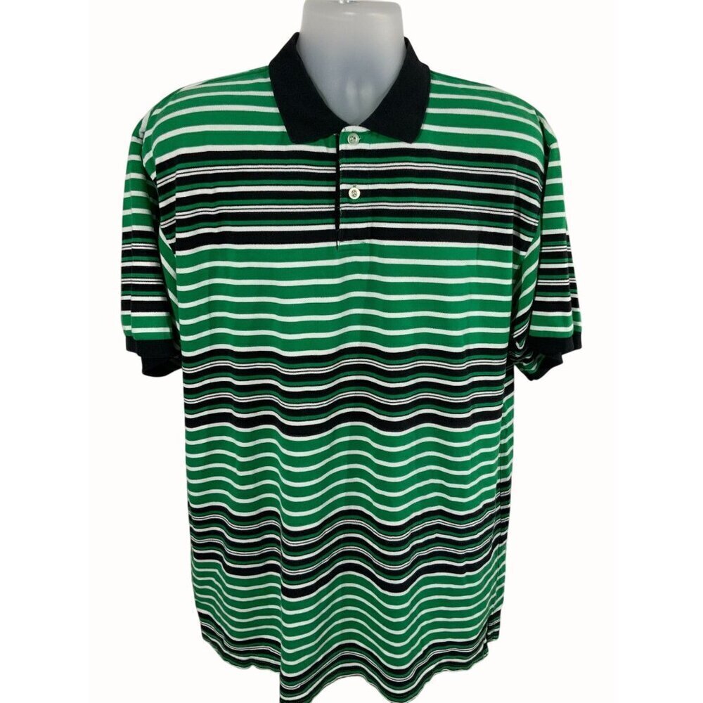 Five Elementz Mens Classic Green Navy Striped Polo Shirt Short Sleeve 2XL